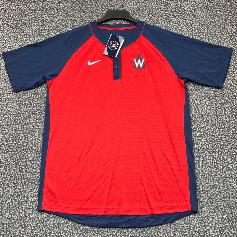 Nike Dri-Fit Shirt Men Large Washington Nationals Short Sleeve Henley New L‎